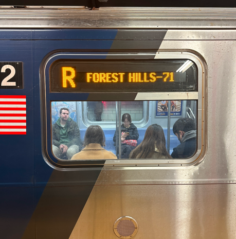 Photo of current LED sign on an NYC subway train.