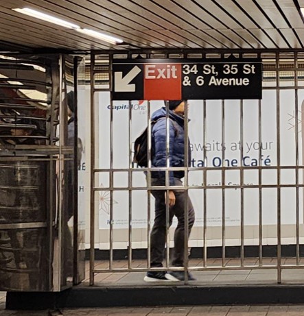 Photo of a current exit sign.