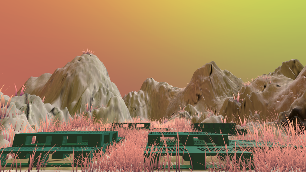 Then, I added lighting to the scene. The grass is pink after the lighting is applied, giving a dreamy and unreal vibe.
